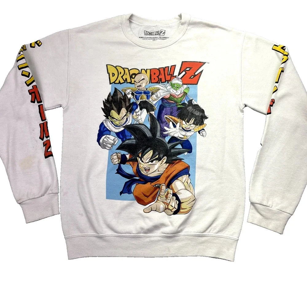 TOEI‎ DRAGONBALL Z SweatShirt Sz XS Cotton Blend White Used Licensed Stained VTG